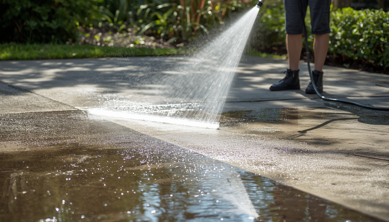 Power washing driveways and exteriors