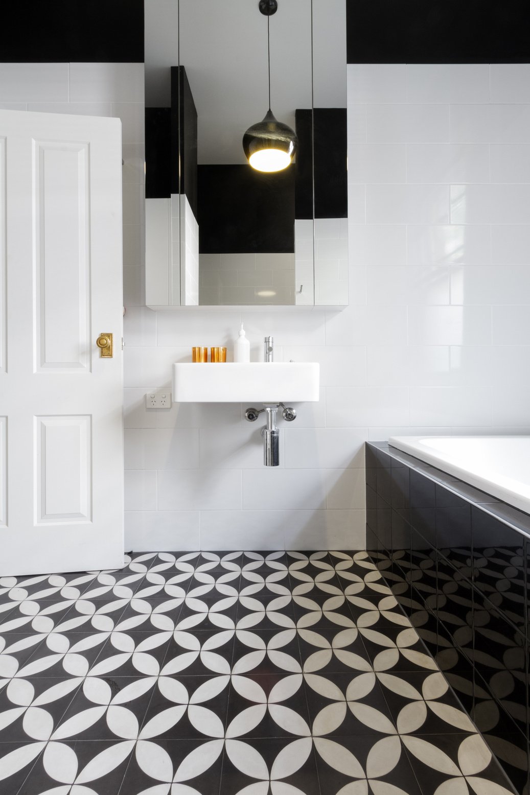 Luxury Designer Bathroom Renovation with Patterned Floor Tiles